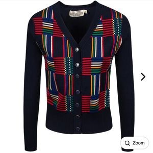 Tory Sport Women’s Soft Tech Knit Jacquard Cardigan Navy Mosaic Plaid